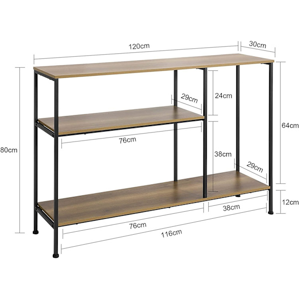 Rootz Konsolbord - Hallbord - Sidobord - Avslutsbord - Vardagsrum - Soffbord - med 3 hyllor - B120 x D30 x H80cm