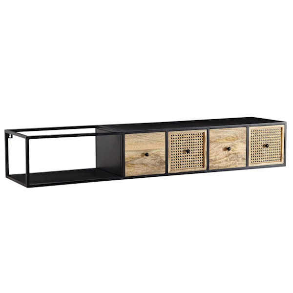 Rootz-alusta riippuva mango massiivipuu - metalli 150x25x35 cm TV-kaappi musta - Design-TV-taso moderni - TV-kaapin seinä - TV-kaappi TV-kaappi ripust