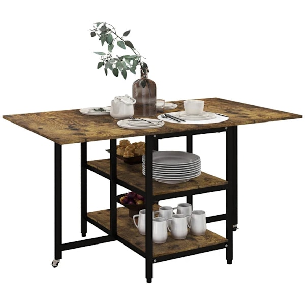 Rootz Matbord - Fällbart matbord - Industriell design - Stål - Spånskiva - Brun + Svart - 140 cm x 80 cm x 75 cm