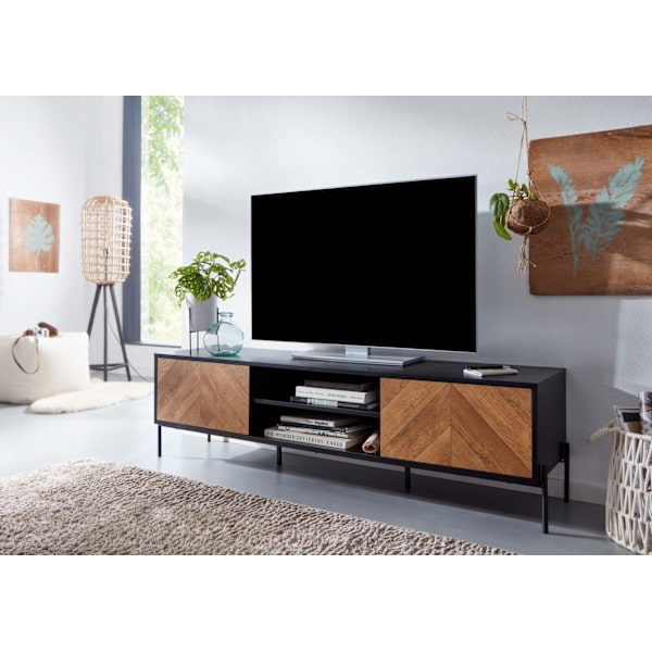 Rootz lowboard trä svart - ekdekor 163x45x40 cm TV-byrå med två dörrar - Design TV-skåp hög - TV-bänk TV-skåp modern - TV-byrå vardagsrum