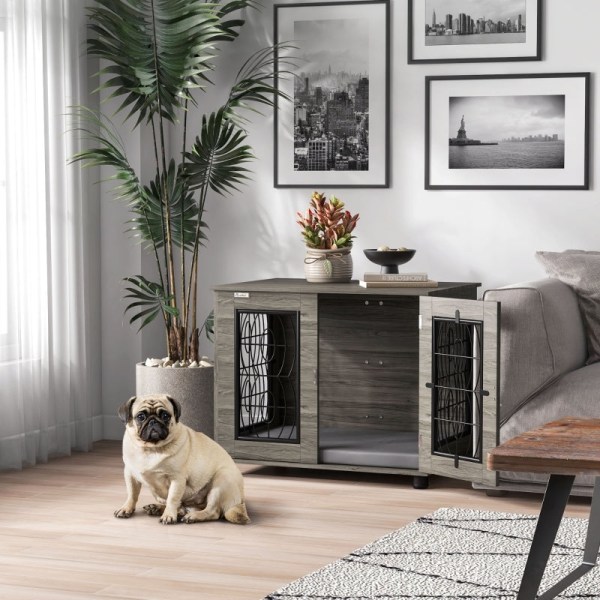 Rootz PawHut Hundekasse - Hundeboks - Pet Kennel - Stilfuld - Sikker - Komfortabel - 80 cm x 56 cm x 63 cm - Spånplade og stål