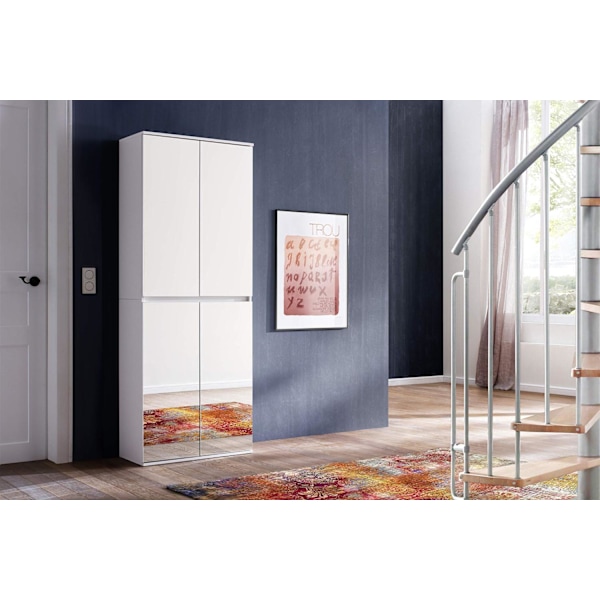 Rootz Mirror Wardrobe - Reflective Closet - Storage Cabinet - Mirrored Armoire - Dressing Unit - Storage Unit - Clothing Organizer - White Melamine -