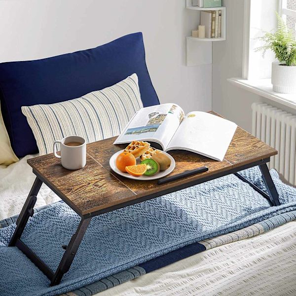 Rootz Laptop Bord - Laptop Stand - Notebook Bord - Morgenmadsbakke - Foldbare ben - Højdejusterbar - Op til 14,3 tommer - Brun - Sort - 71 x 35 x 23 c