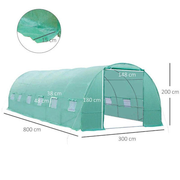 Rootz Tomat Drivhus - Folie Drivhus - Drivhus - Tunnel Kold Ramme - Grøn - 800 x 300 x 200 CM