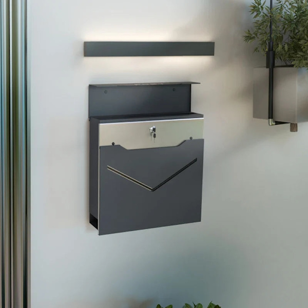 Rootz Mailbox - Brevlåda - Modern Design - Väderbeständig - Galvaniserat stål - Grå - 37cm x 10,5cm x 37cm