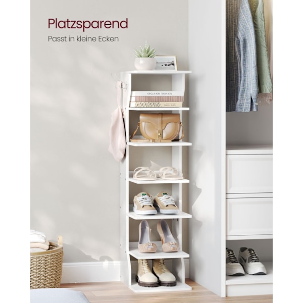 Rootz spånplade skostativ - Hvid skoholder - Opbevaringsstativ - Robust konstruktion - Nem montering - Pladsbesparende - 30 cm x 26,4 cm x 110,4 cm