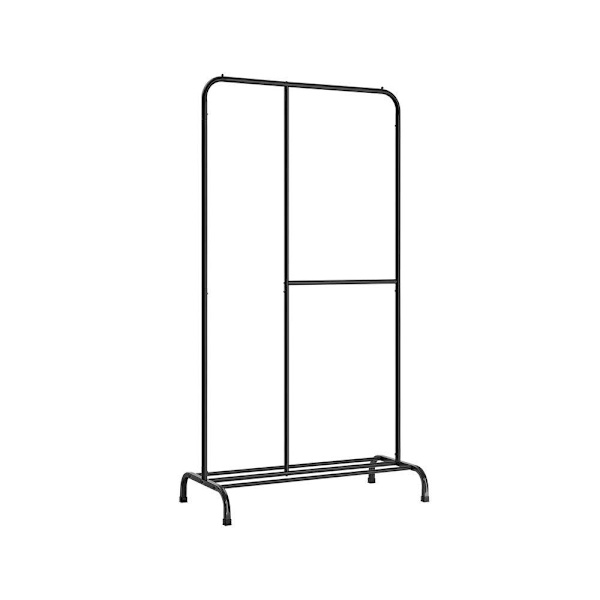Rootz Tøjstativ - Tøjstativ med skostativ - Rullende tøjstativ - Vægmonteret tøjstativ - Kraftig tøjstativ - Stål - Sort - 105 x 50 x 195 cm (L x B x