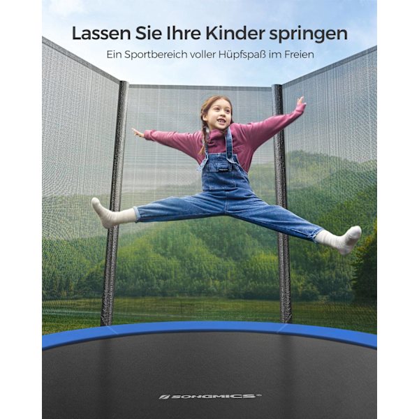 Rootz 98" Trampolin - Udendørs udsmider - Hoppemåtte - Sikkerhedsnet - Galvaniseret stålramme - 244cm Diameter - Sort/Blå - 59cm Højde