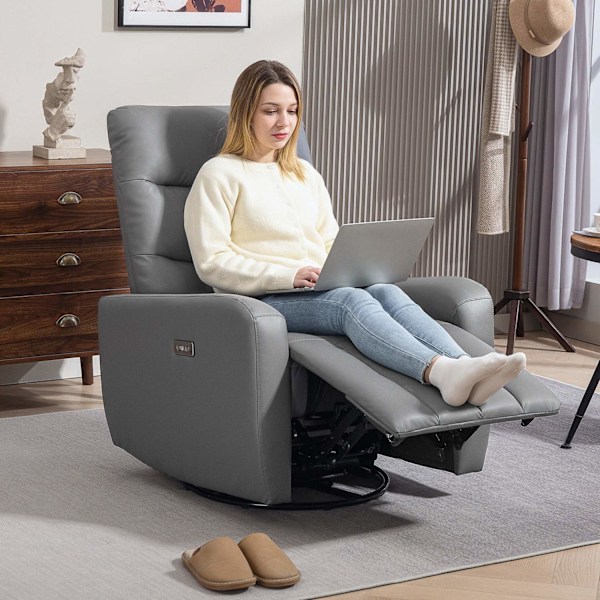 ROOTZ Relaxation lænestol - polstringstol med liggende funktion - hvilestol - USB -porte - grå - 79x89.5x104cm