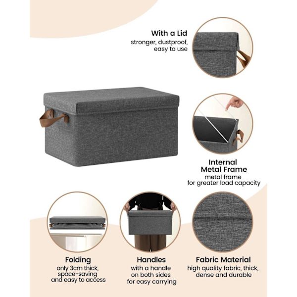 Rootz 3-delad förvaringslåda med lock - Organiseringsfack i tyg - Hopfällbar design - Material som andas - 20L/27L/36L/51L - Multifunktionell - 1x 20L