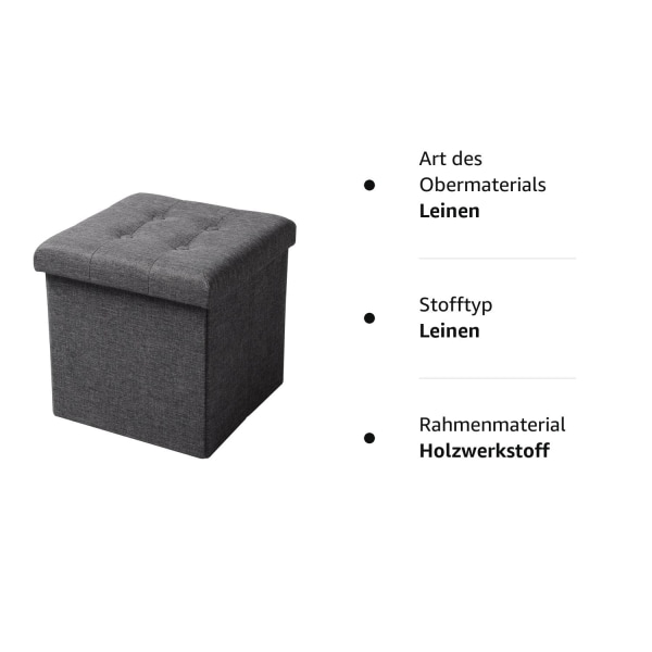 Rootz Opbevaringsskammel - Siddebænk - Osmannisk - Fodstøtte - Opbevaringsboks - Foldbart sæde - Opbevaringskube - Mørkegrå - 37,5x38x37,5 cm