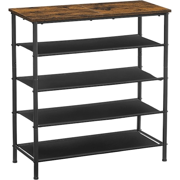 Rootz Skostativ - Skostativ - Skohylde - med 4 hylder - Stående - Industriel - Brun og Sort - 75 x 30 x 91 cm