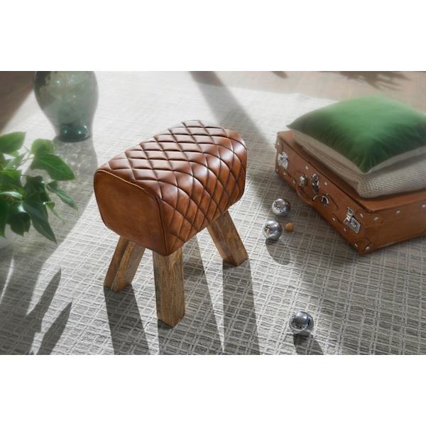 Rootz pall äkta läder - massivt trä 40x48x27 cm Modern fotpall - Turnbock läderpall brun - Liten pall Klädd träpall med läderöverdrag