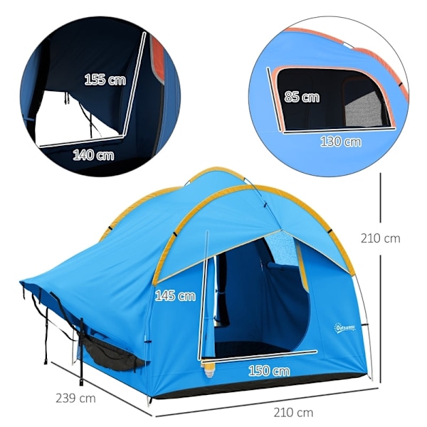 Rootz Biltält Campingtält - Bilskydd - Utomhustak - 3 dörrar - Väderbeständig - 239cm x 210cm x 210cm - Orange + Blå