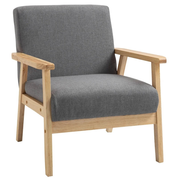 Rootz Lænestol i Scandi Design - Accent Stol - Massivt træ - Linnedlook - Grå + Natur - 64 cm x 70 cm x 72 cm