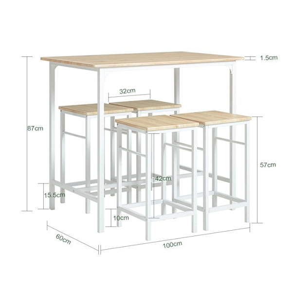 Rootz 5-delade barbordsset - Bistrobord - Matsalsset - Robust metallstomme - MDF-fanerskiva - Mångsidig design - Perfekt för små utrymmen - Bord: 100c