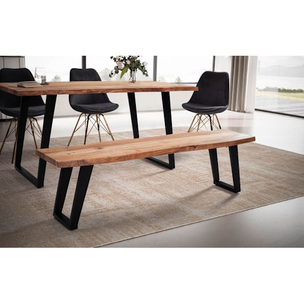 Rootz spisestuebænk - massiv træbænk - sæde i trækanter - Naturligt trækorn - U-formede metalben - 120 cm x 40 cm x 45,5 cm