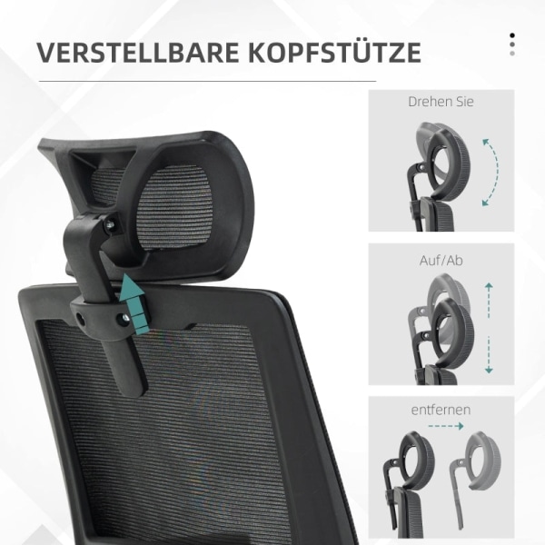 Rootz Vinsetto kontorsstol - Ergonomisk stol - Justerbar stol - Svankstöd - Lutningsfunktion - 58cm x 61cm x 102-119cm