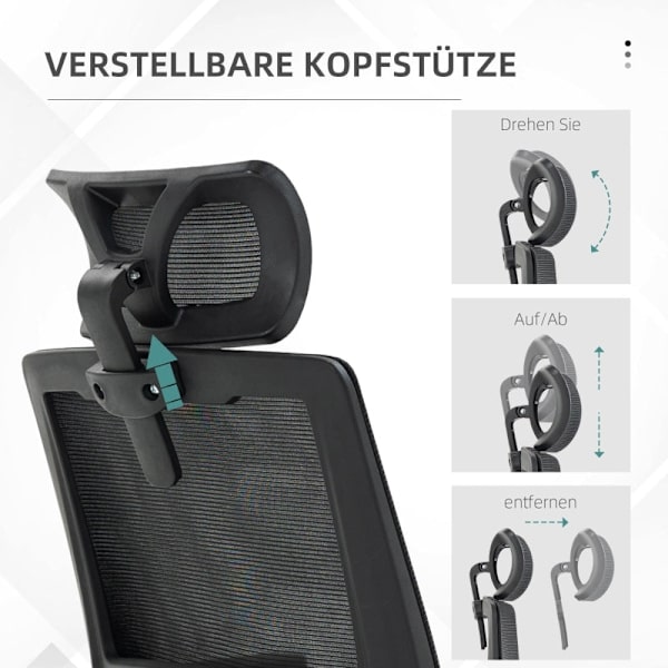 Rootz Vinsetto kontorstol - Ergonomisk stol - Justerbar stol - Lændestøtte - Vippefunktion - 58cm x 61cm x 102-119cm
