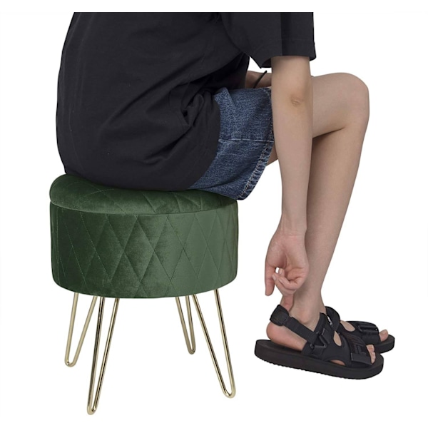 Rootz Velvet Makeup Taburet - Opbevaring Ottoman - Polstret sæde - Guld metalben - 31,5 cm x 31,5 cm x 36 cm