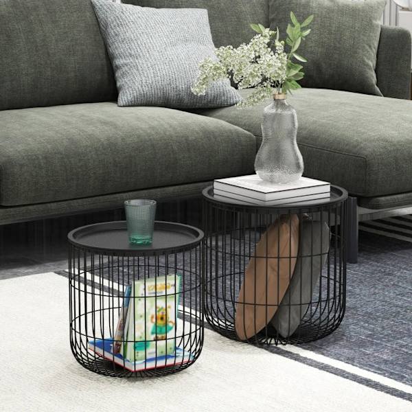 Rootz sæt med 2 sideborde i scandi-design - med opbevaringsplads - kan stables - komfortabel sofa - stål - sort - 40 cm x 40 cm x 40 cm