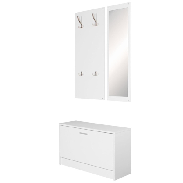 Rootz væghængt garderobe med spejl & skoskab spånplade hvid - Modern Hallway Compact Garderobe til jakker & sko - komplet garderobe