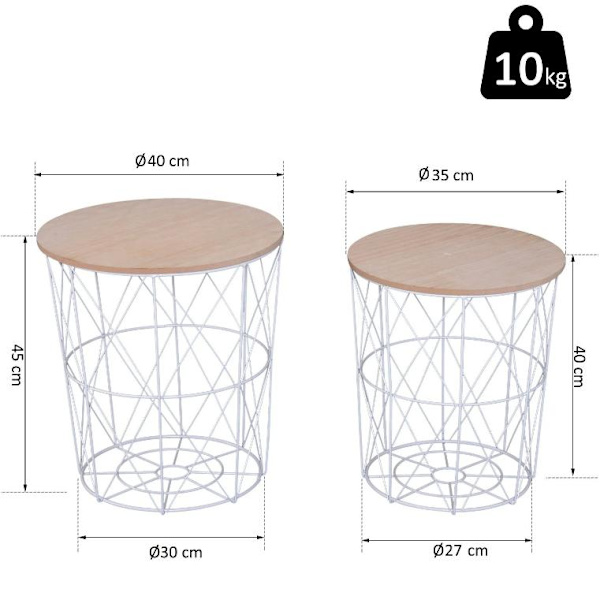 Rootz Soffbord - Set med 2 - Sidobord - MDF - Metall - Förvaringsutrymme - Vit - Brun - Natur - 40 x 40 x 45 cm