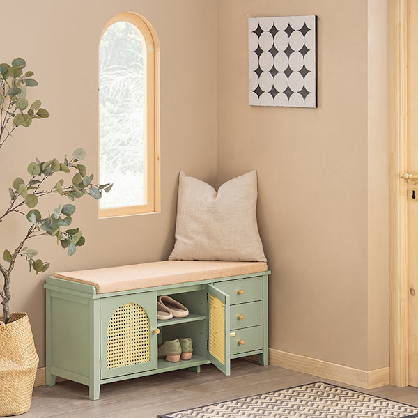 Rootz Modern Shoe Bench - Entrébænk - Opbevaringsorganisator - Luftgennemtrængelige gitterdøre - Justerbare hylder - MDF-konstruktion - 100 cm x 46 cm