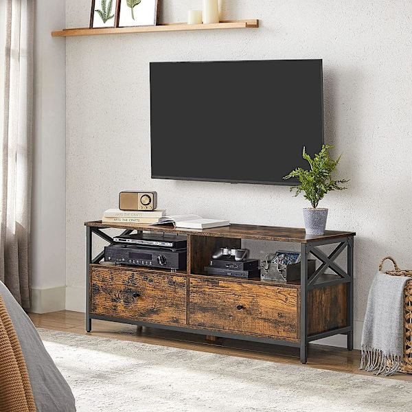 Rootz TV Stand - Mediekonsol - Moderne TV Stand - Hjørne TV Stand - TV Bord - Spånplade/Stål - Vintage Brun-Sort - 120 x 40 x 50 cm