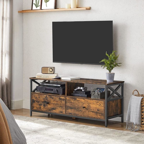 Rootz TV-teline - Mediakonsoli - Moderni TV-taso - Kulma-TV-teline - TV-pöytä - Lastulevy/teräs - Vintage ruskea-musta - 120 x 40 x 50 cm