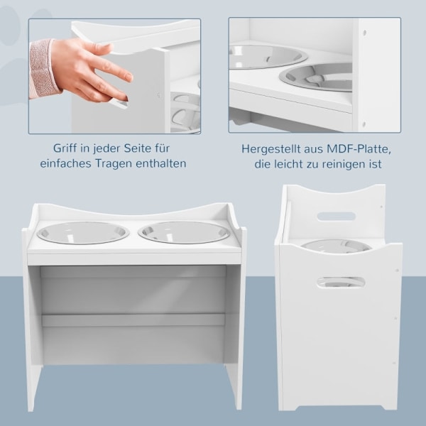 Rootz PawHut justerbar foderstation - Holdbar foder til kæledyr - Stilfuldt hundeskålstativ - Ergonomisk design - Nem at rengøre - 54 cm x 31,5 cm x 4
