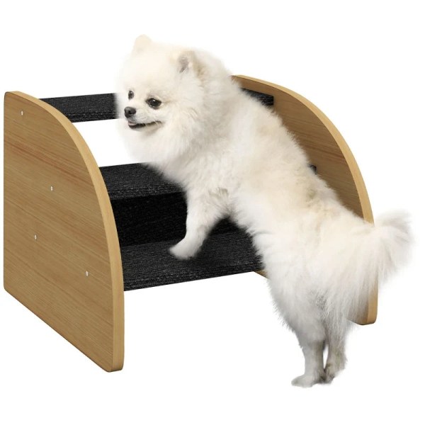 Rootz Pet Stairs - Hunde Trapper - 3 Trin - Lille Hund - Spånplade - Tæppestof - Eg + Sort - 38,5 cm x 38,5 cm x 30 cm