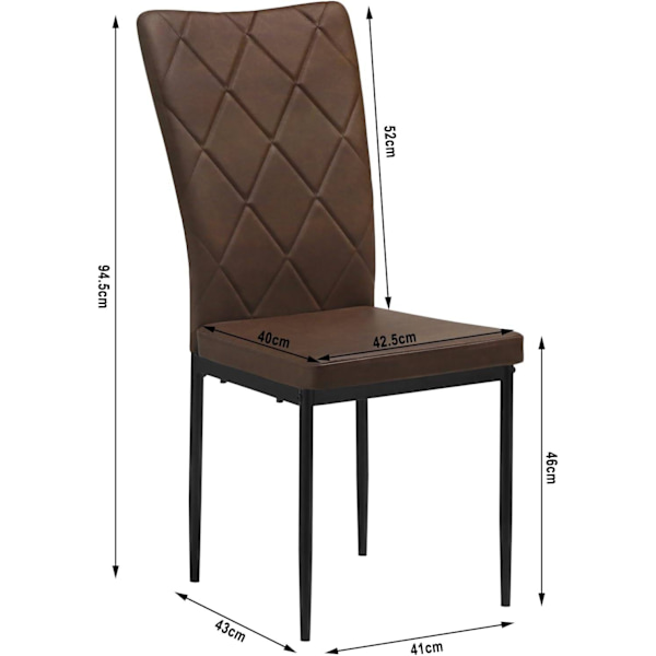 Rootz matsalsstolar Set med 4 - Köksstolar - Imitationsstolar - Högt ryggstöd - Bekväma sittplatser - Hållbara metallben - 42cm x 94,5cm x 59cm