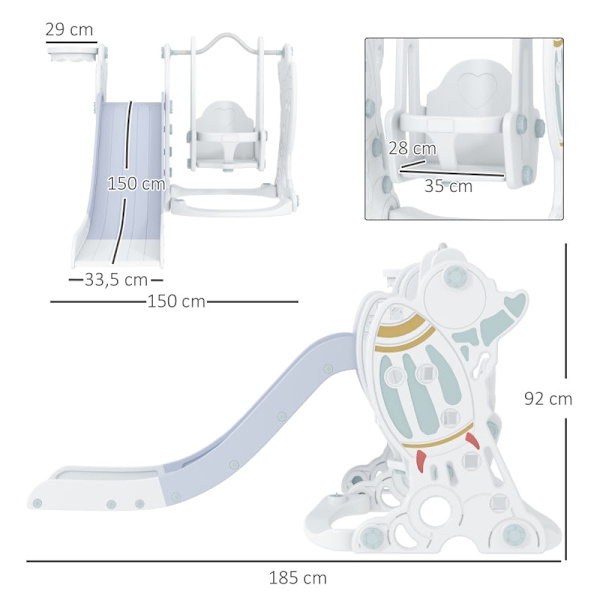 Rootz 3-i-1 set rutschkana för barn med gunga - Lekplats - Aktivitetscenter för småbarn - Säkert och hållbart - Enkel montering - Raketdesign - 150 cm