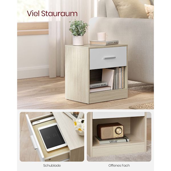 Rootz spånplade sidebord - Natural Beige Classic White - Natbord - Natbord - Robust konstruktion - Rigelig opbevaring - Nem montering - 28cm x 39cm x