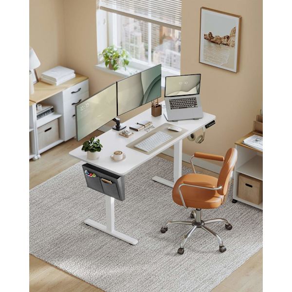 Rootz Electric Desk - Stående Skrivebord - Justerbar Højde Skrivebord - Spånplader og stål - 60cm x 140cm x (72-120cm) - Cloud White