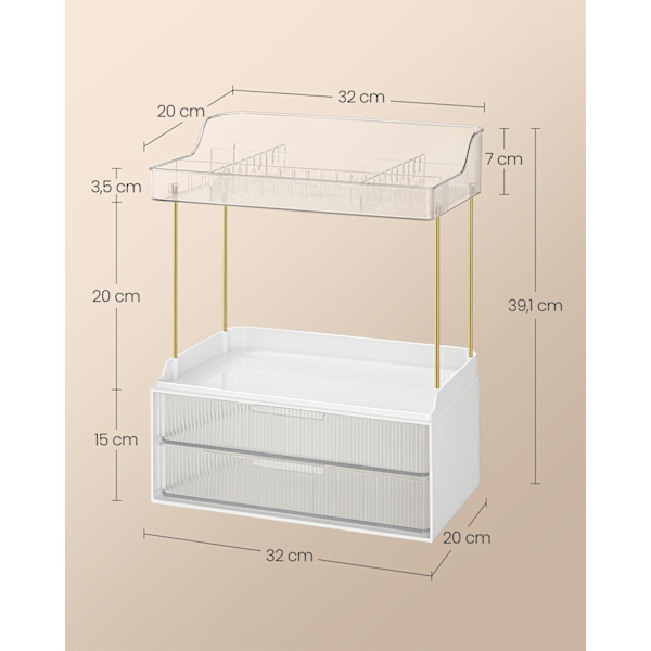 Rootz Makeup Organizer - Kosmetiikkasäilytys - 4-kerroksinen laatikko - PET-muovi - Teräs - 20 cm x 32 cm x 39,1 cm, läpinäkyvä