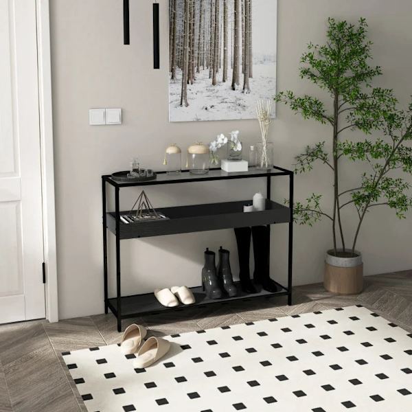 Rootz konsolbord - 2 hyllor - Förvaringsutrymme - Hallbord - Hallkonsol - Härdat glas - Svart - 100L x 30W x 78Hcm