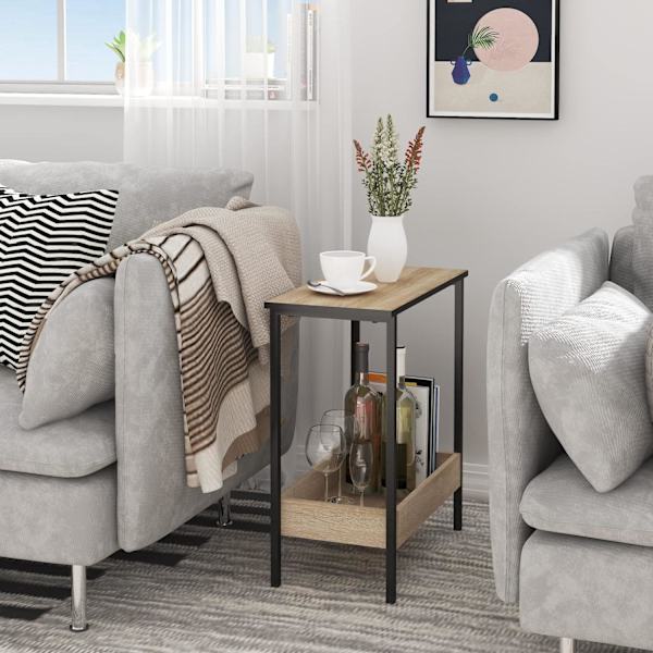 Rootz Sidebord - Kaffestativ - Dagligstue Accent - Opbevaringsskrivebord - Udstillingsplatform - Loungemøbler - Lys Eg + Sort - 50x55x25 cm