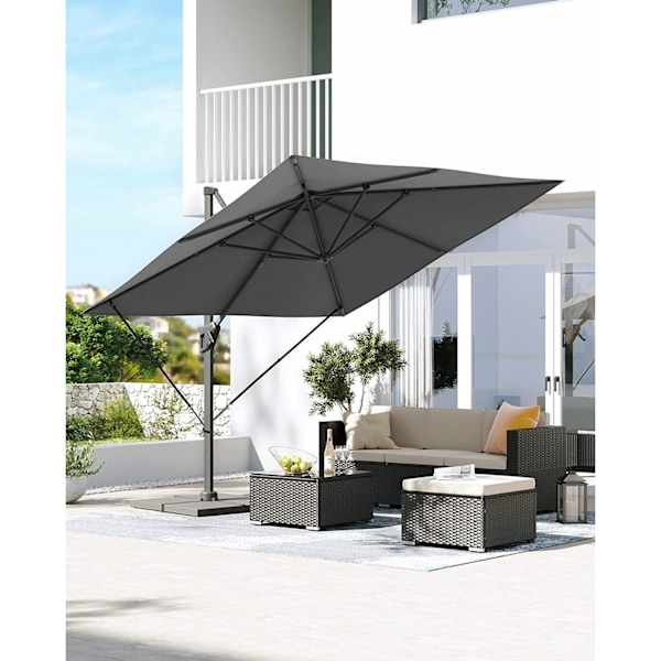 Rootz Parasol Cantilever paraply - Grå solskydd - Utomhustak - 360° rotation - 4 vinklar justering - UPF 50+ - Vattenavvisande - 200g/m² polyester - 3