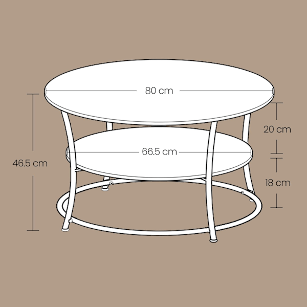 Rootz Round sofabord - Sofatisk med hylde - Stue Bord - Holdbart træspanel og stål - 80 cm x 45 cm