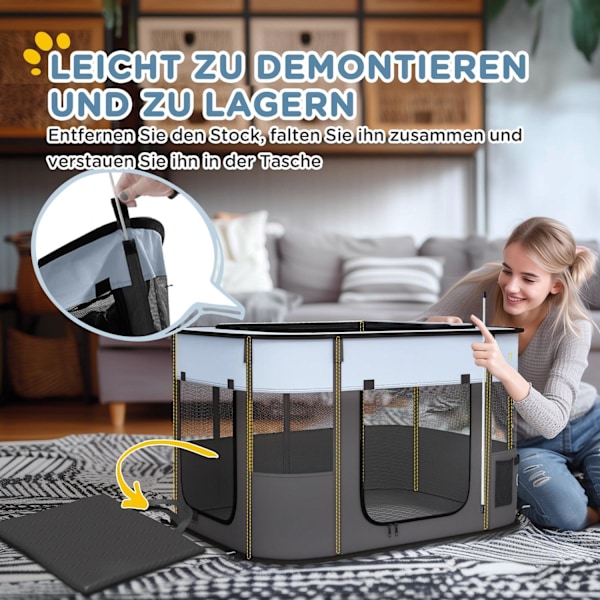 Rootz Foldbart Pet Play Run - Puppy Playpen - Kitten kabinet - Ventileret - 94x74x60cm - bærbar med opbevaringspose til indendørs/udendørs brug