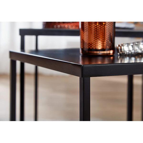 Rootz vardagsrumsbord set med 2 metall sidobord fyrkantiga svarta - Design sidobord Industriell - Soffbord Fyrkantigt soffbord - Bordsunderlägg 2-dela