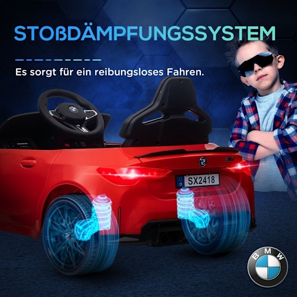 Rootz BMW M4 Kids -sähköauto - Ajettava lelu - Virallisesti lisensoitu - Kaukosäädin - Realistinen muotoilu - Turvaominaisuudet - 108L x 69,5W x 51K c