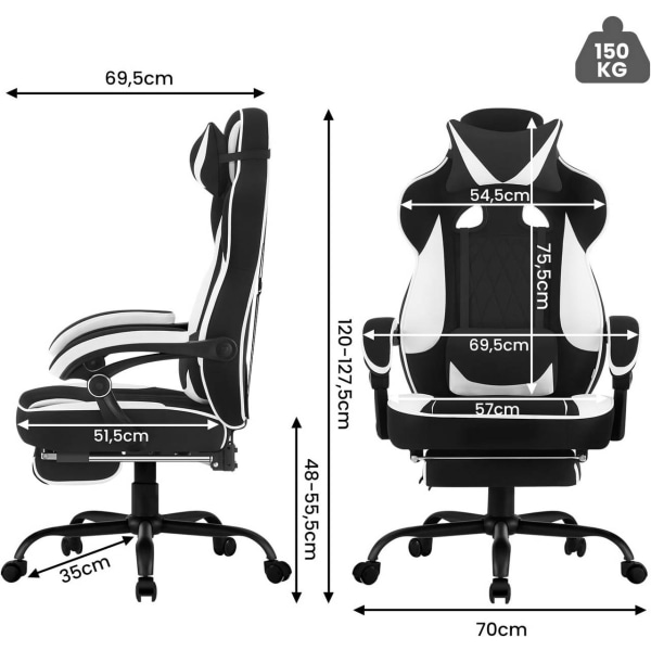 Rootz Gaming Chair - Kontorsstol - Datorstol - Pocket Spring Cushion - Ergonomisk design - Andas Mesh Tyg - 57cm x 51,5cm