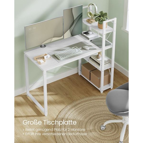 Rootz Maple White Desk - Skrivebord - Study Workstation - Spånplade stål - 56cm x 120cm x 120cm - 20kg - 50kg Max belastning