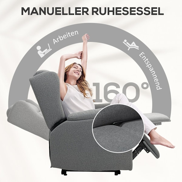 Rootz justerbar avkoppling fåtölj - klädselstol - återstående stol - 160 ° lutning för komfort - 80x94x101cm sittande, 80x167x74cm lutad, grå