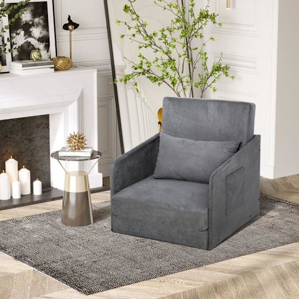 Rootz Bäddsoffa - Fåtöljsäng - Tvättbart överdrag - Enkelvåningsstol - Mjuk fåtölj - Mjuk - Grå - 70 x 76 x 77 cm