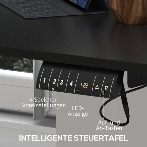 Rootz elektrisk stående skrivebord - Højdejusterbart skrivebord - Sit Stand-skrivebord - Ergonomisk arbejdsstation - 140 cm x 70 cm x 72-116 cm