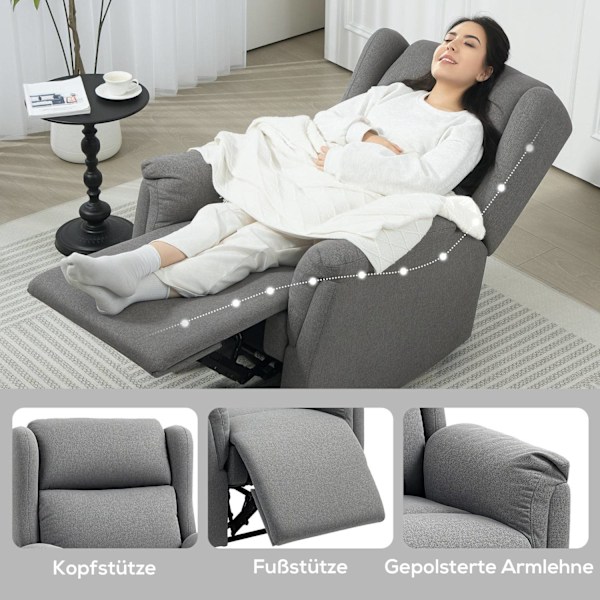 Rootz justerbar avkoppling fåtölj - klädselstol - återstående stol - 160 ° lutning för komfort - 80x94x101cm sittande, 80x167x74cm lutad, grå